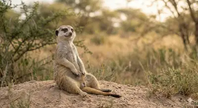 Stokstaartje in alerte houding als metafoor voor focus op de Dantian en rechte houding