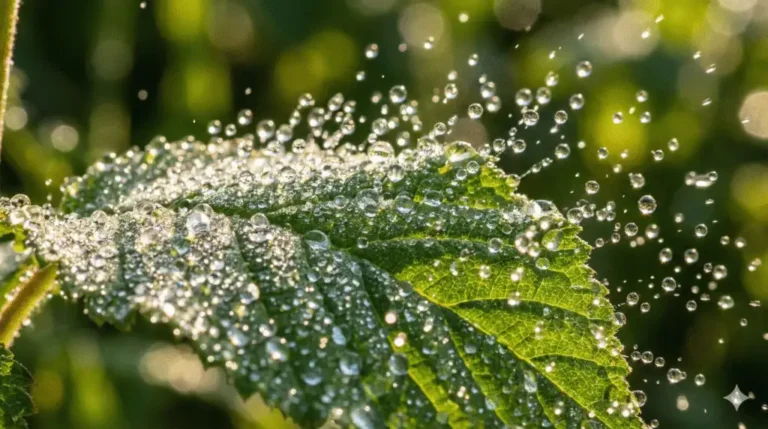 Waterdruppels op groen blad visualiseren de Qigong schudoefening voor het loslaten van spanning
