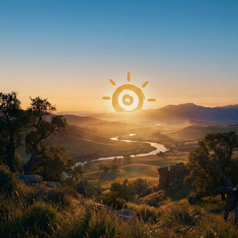 Het QiGO zonnetje komt op in een rustig en vredig berglandschap.